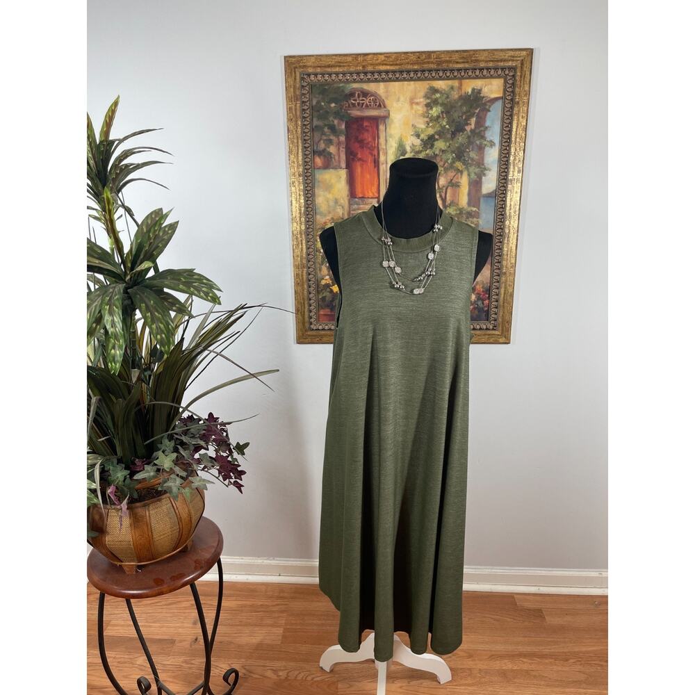 Soulmates Tank Dress Women Size 1X Olive Green Minimalist‎ Quiet Boho Lagenlook